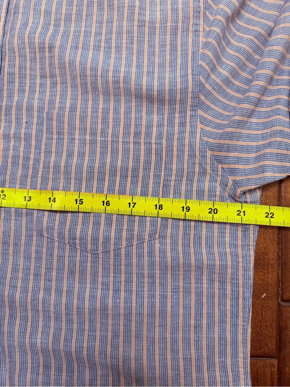 Perry Ellis Blue and Pink Striped Short-Sleeve Button-Down Shirt